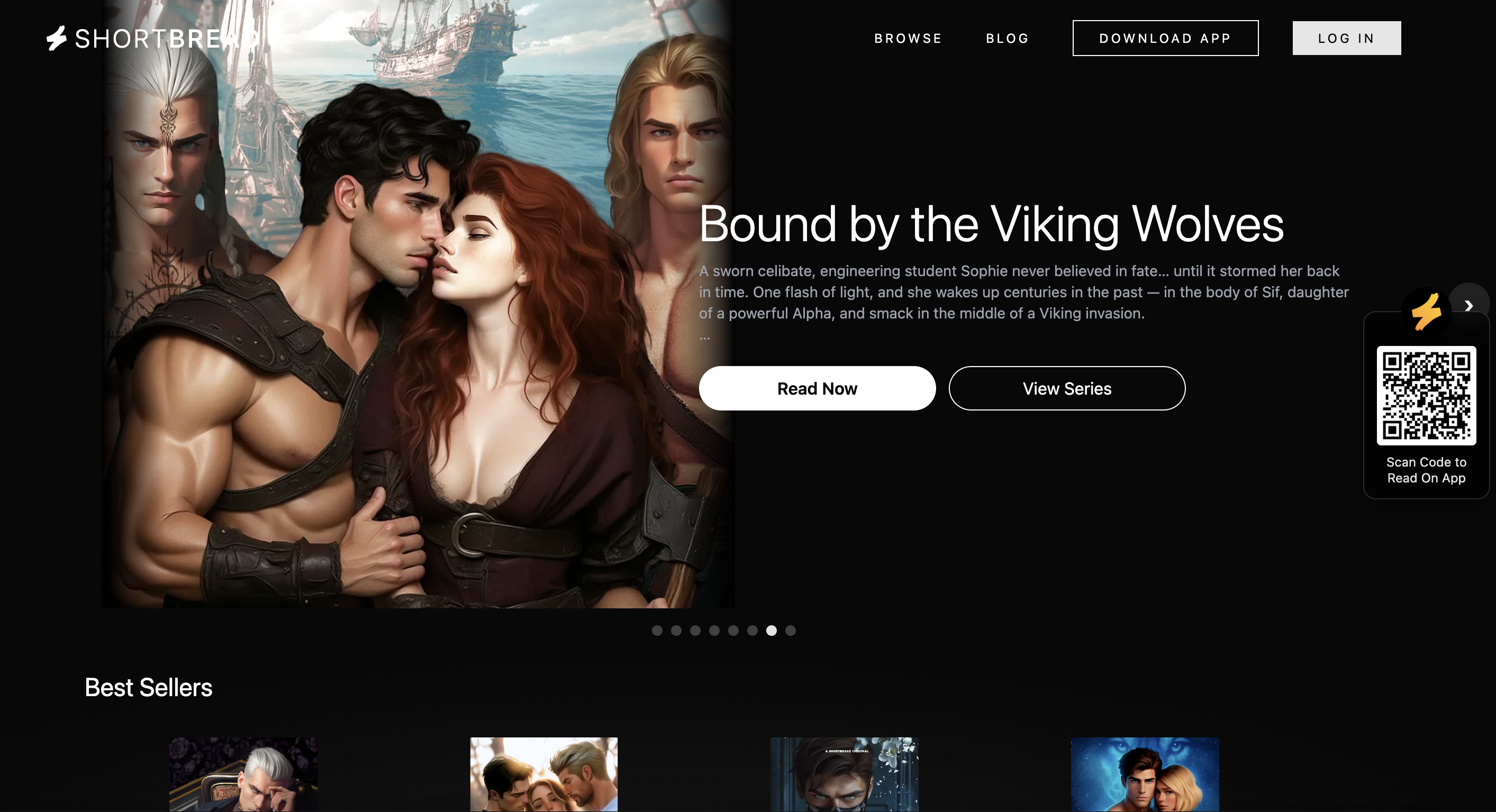 Shortbread platform homepage featuring 4B: No Way Out and other intense romance comics